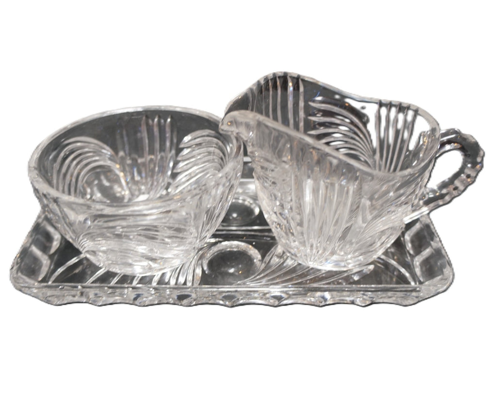 Princess House Swirls and Dots 475 Lead Crystal Cream Sugar Tray Set