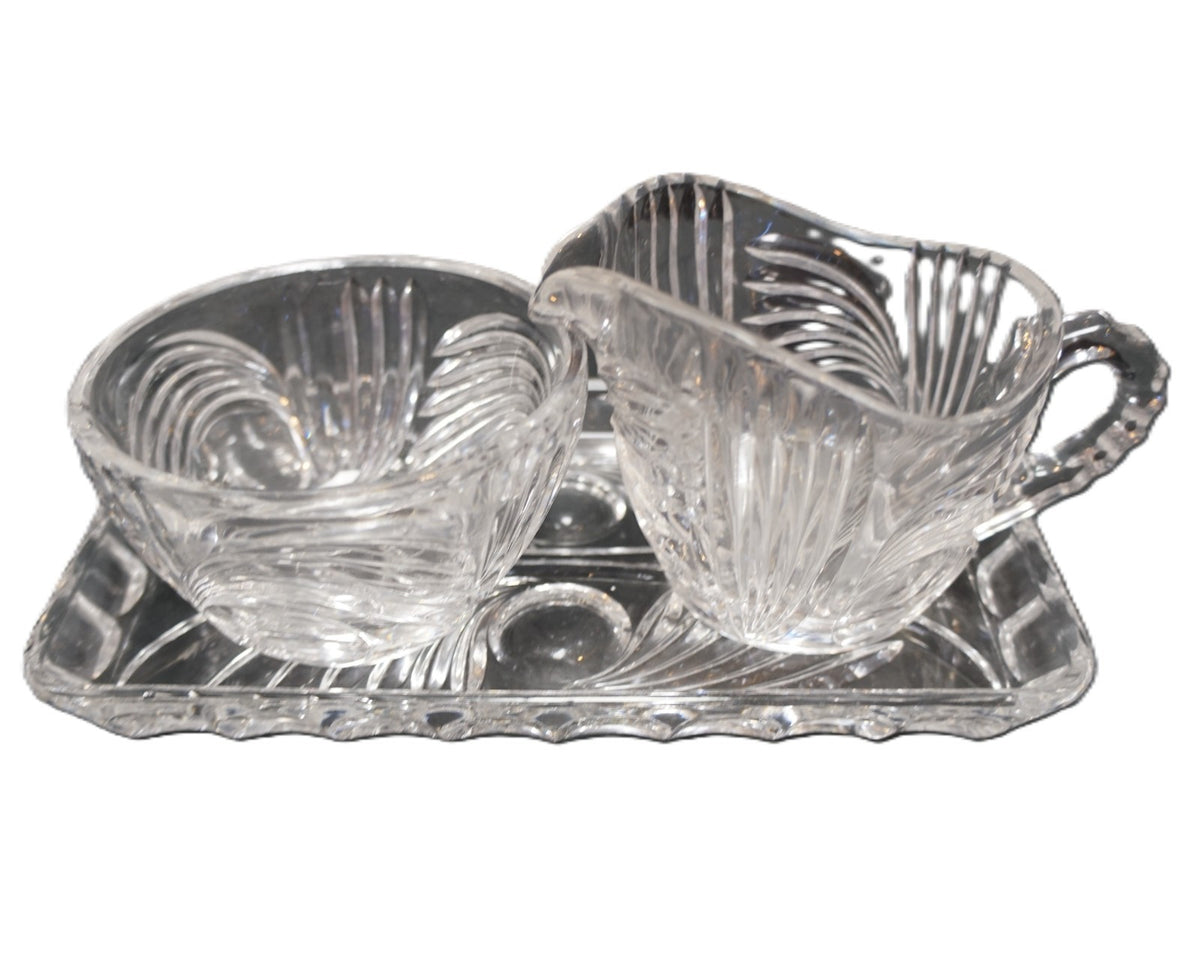 Princess House Swirls and Dots 475 Lead Crystal Cream Sugar Tray Set