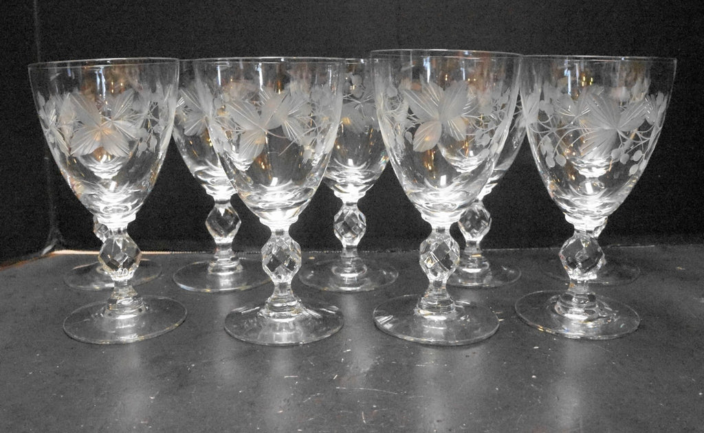 Morgantown Cut Leaves & Berries Water Goblets Set of 9