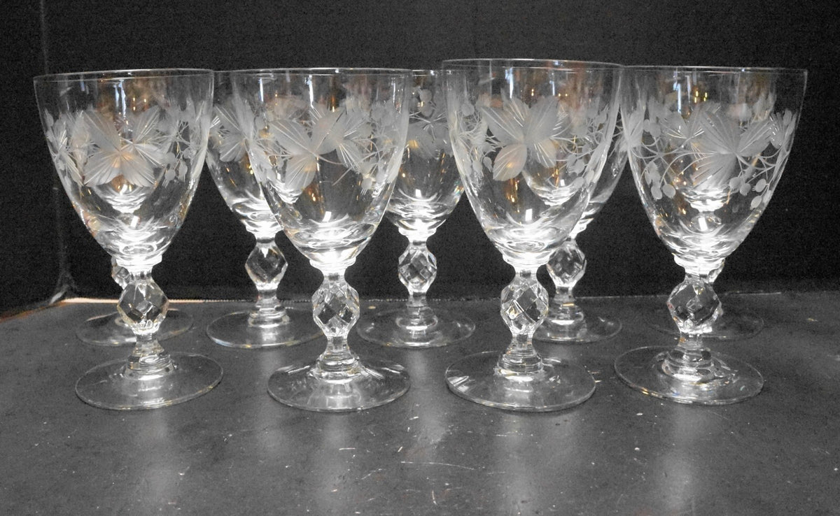 Morgantown Cut Leaves & Berries Water Goblets Set of 9