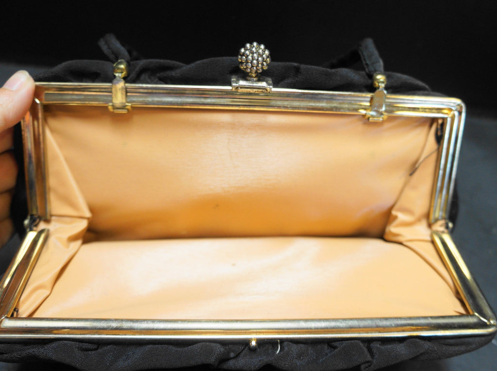 Mel-Ton Black Crepe Convertible Clutch Evening Bag