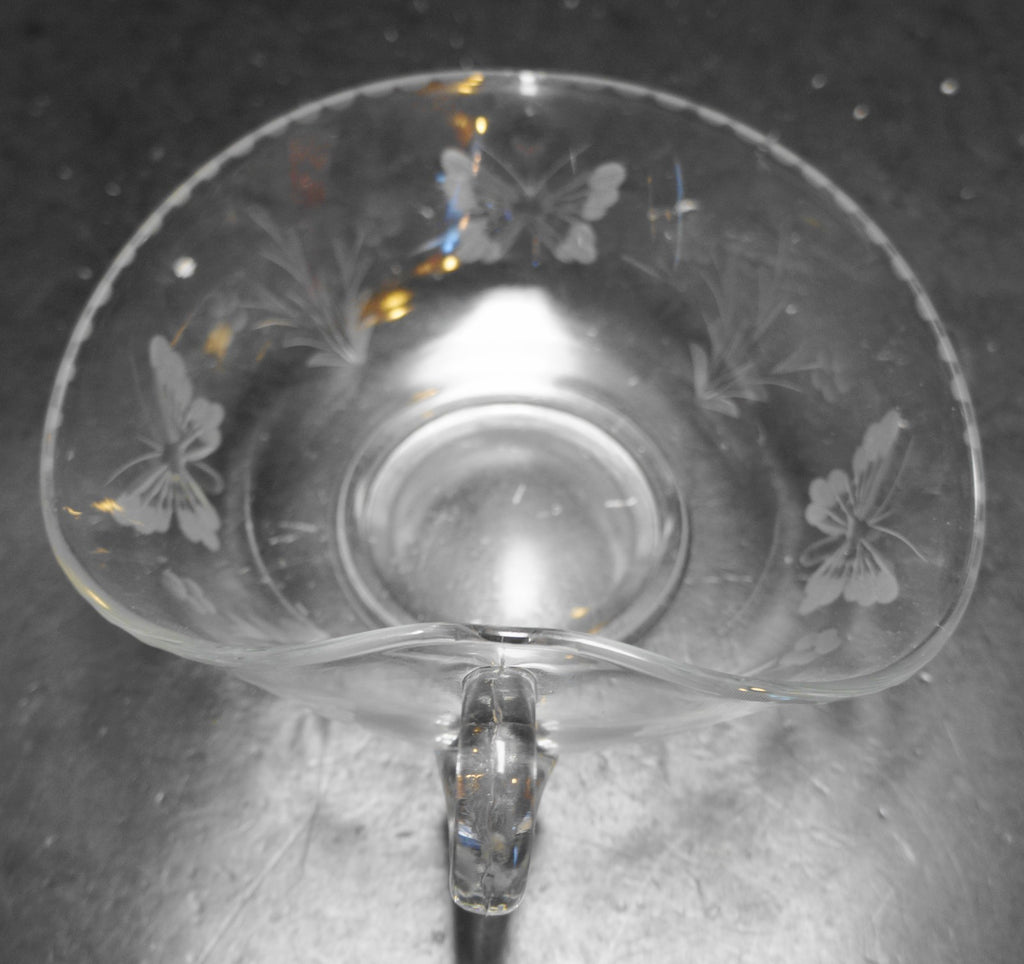 Butterfly Flowers Cut Clear Glass Heart Shaped Nappy Bowl