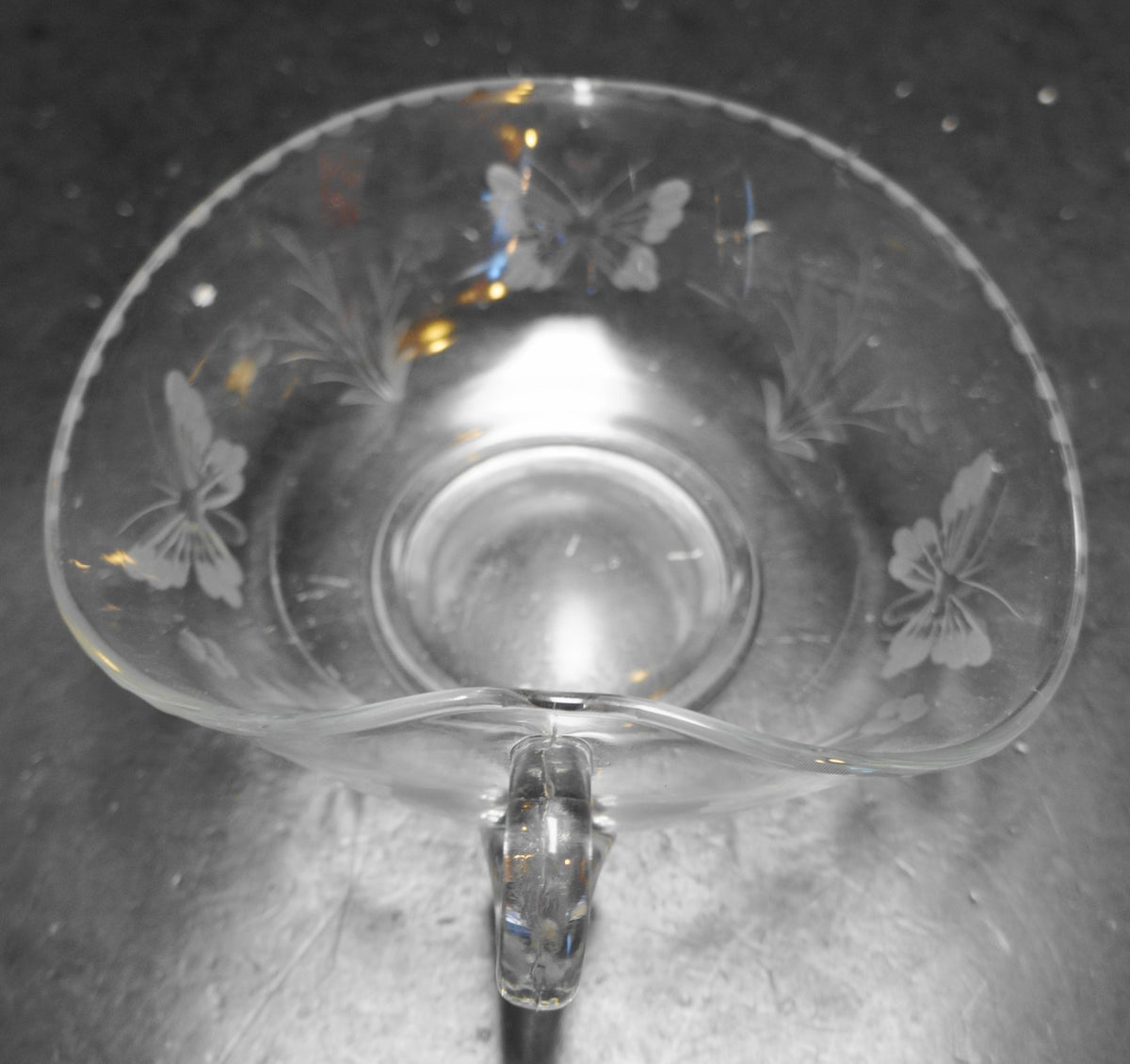 Butterfly Flowers Cut Clear Glass Heart Shaped Nappy Bowl