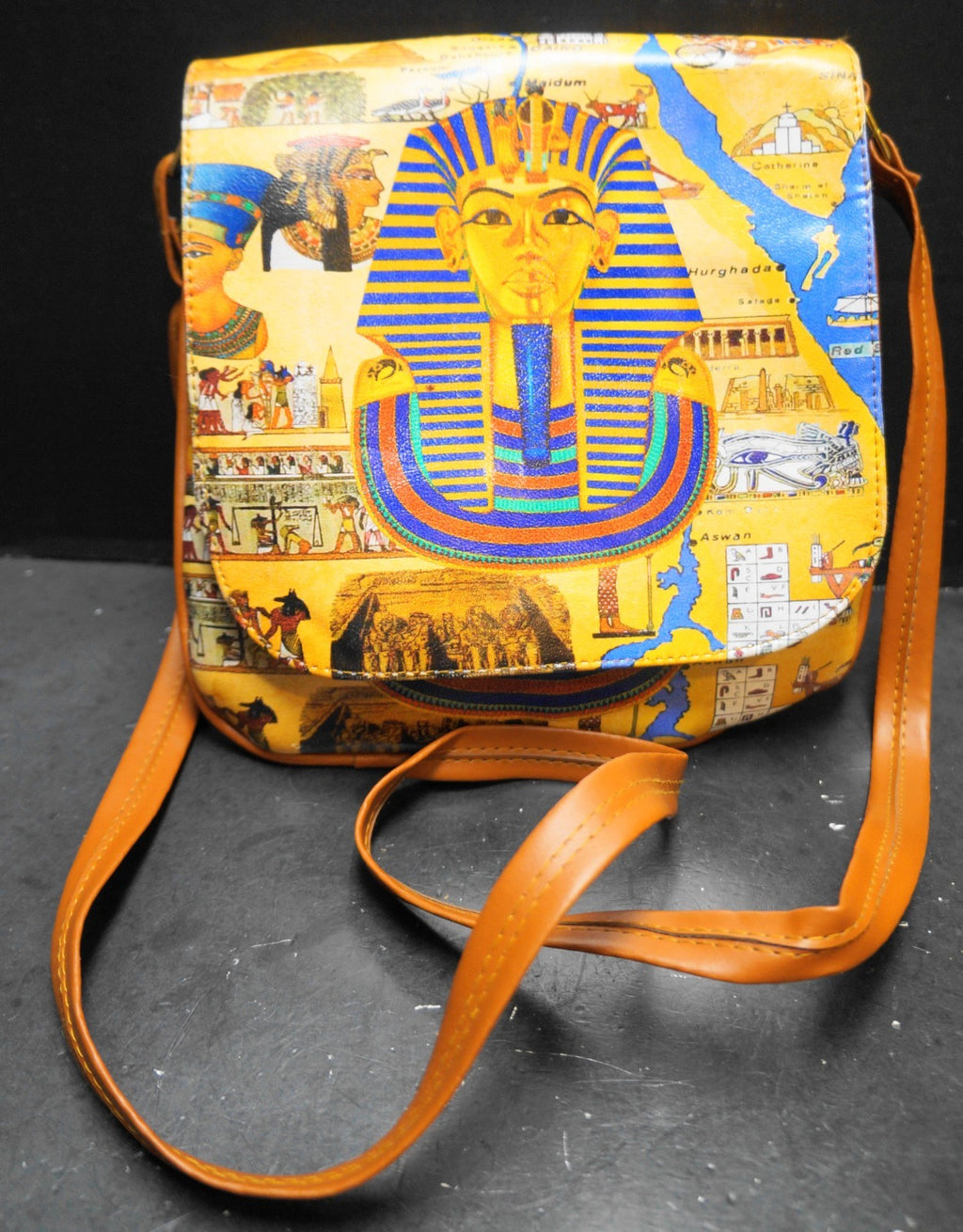 King Tut Pharoah Egypt Printed Purse Blue Gold Brown Vinyl