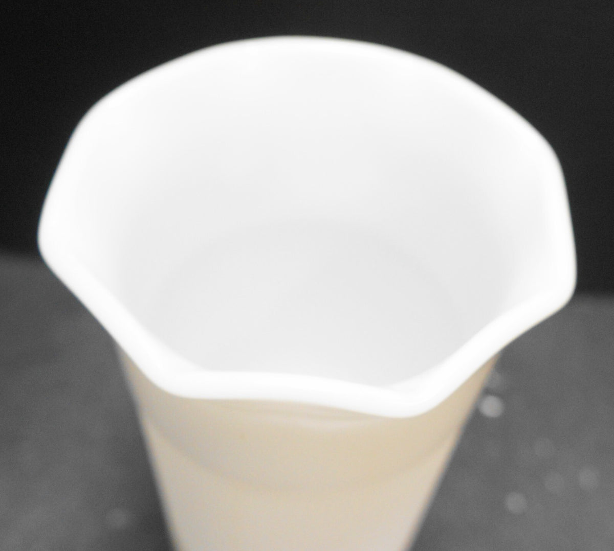 Hazel Atlas Milk Glass Florist Vase Ruffle Top Fine Ribbed