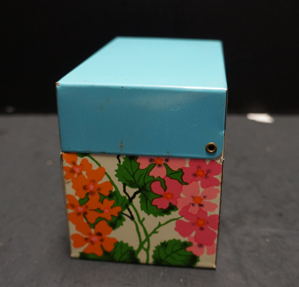 Ohio Art Recipe Box Sky Blue Lid Pink Orange Flowers
