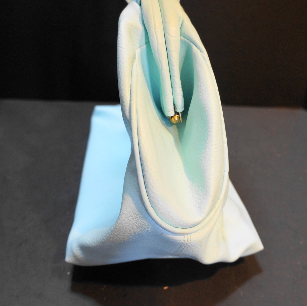 Baby Blue Vinyl Faux Leather Slouchy Purse Shoulder Bag Made in Taiwan 1980s