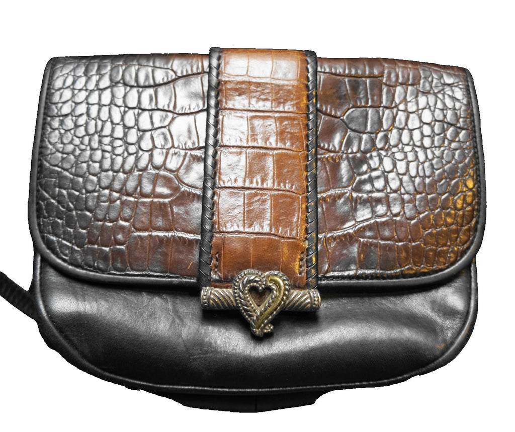 Brighton Black Brown Leather Moc Croc Reptile Embossed Print Small Purse