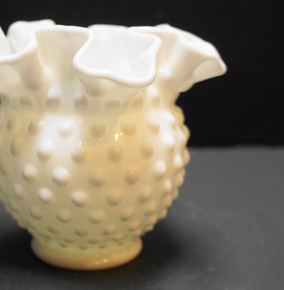 Fenton Hobnail Milk Glass #3854 4 1/2" Double Crimped Small Vase