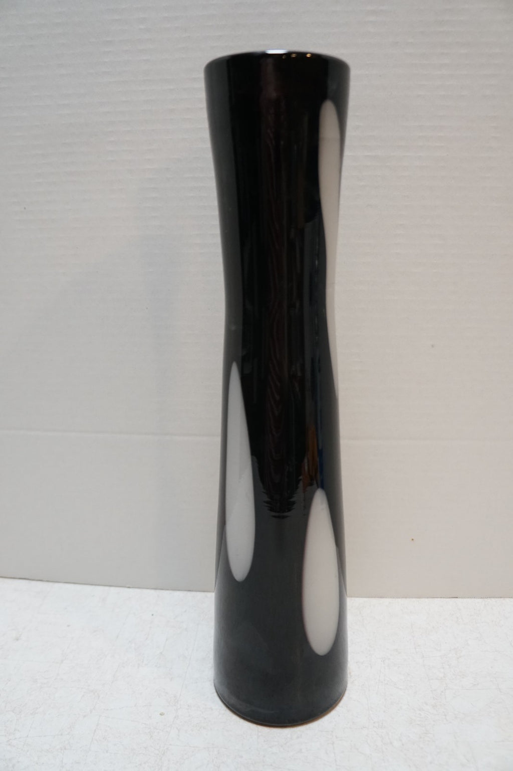 CYS Excel Art Glass Black White Tall Vase 15 IN
