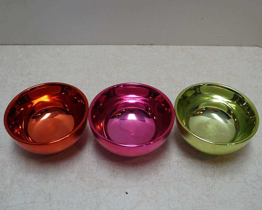 Food Network Metallic Glaze Stoneware Prep Bowls Red Pink Green