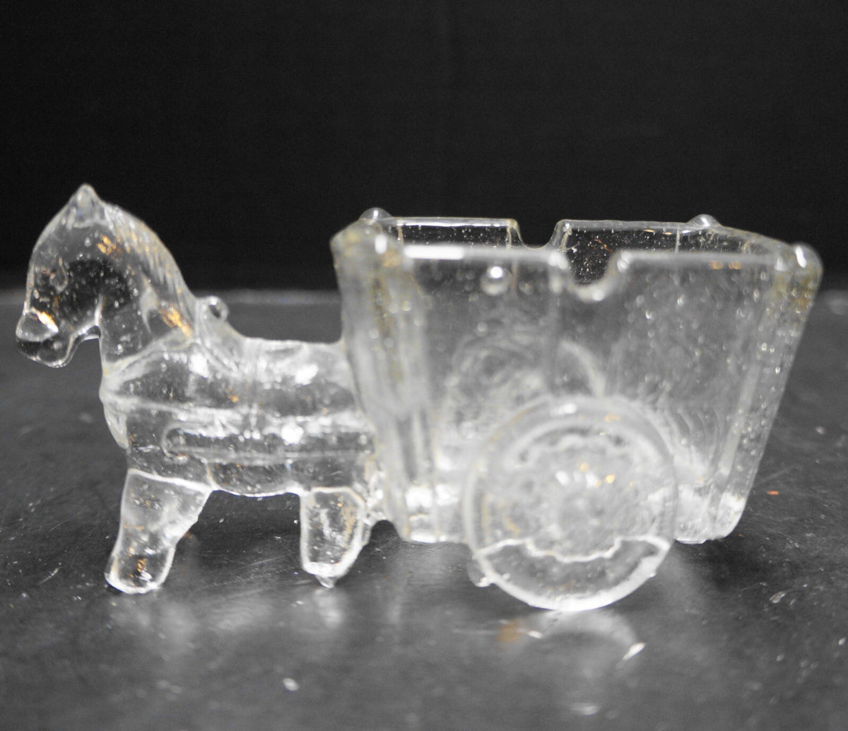 Jeannette Glass Clear Pressed Horse Donkey Cart Small Candy Dish