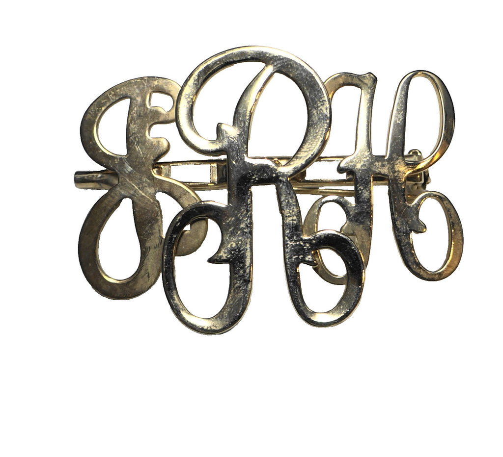 Gold Tone Monogram Pin Midcentury FRH