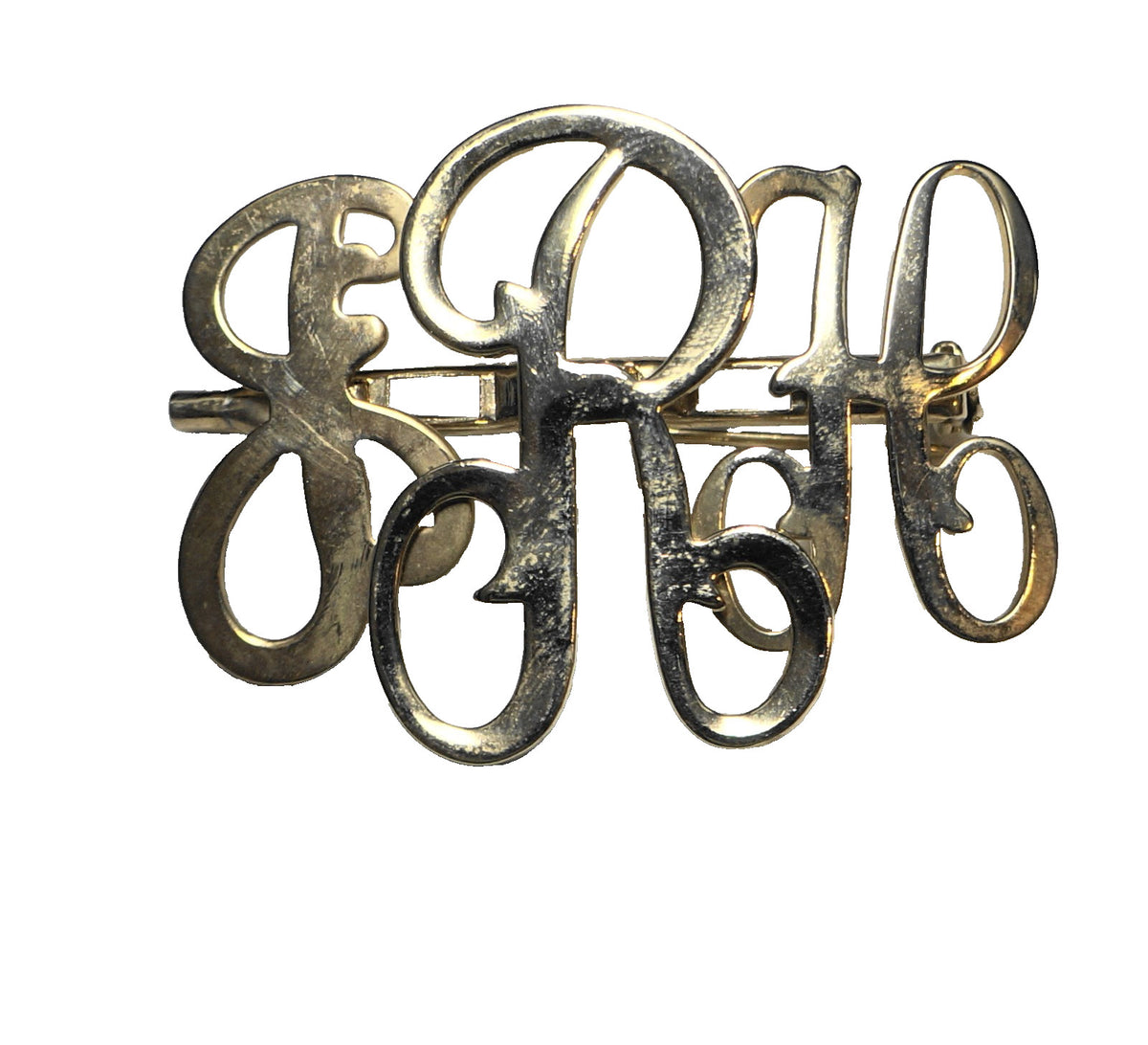 Gold Tone Monogram Pin Midcentury FRH