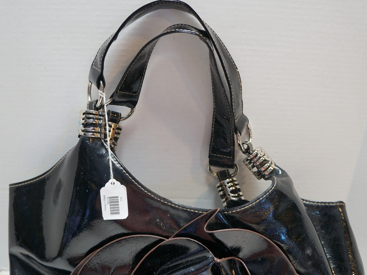 Rebekah Rosa Handbag Company Black Patent Pansy Shoulder Bag Purse