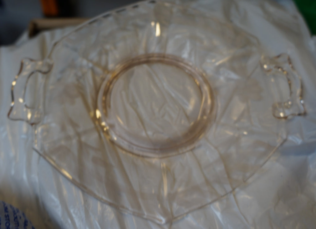 Pink Depression Glass Small Handled Plate Cut Floral Design