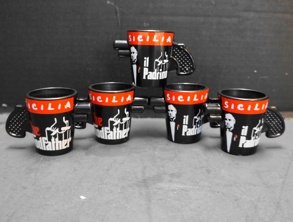 Sicilia The Godfather Il Padrino Souvenir Shot Glasses Gun Handle Black Set of 5