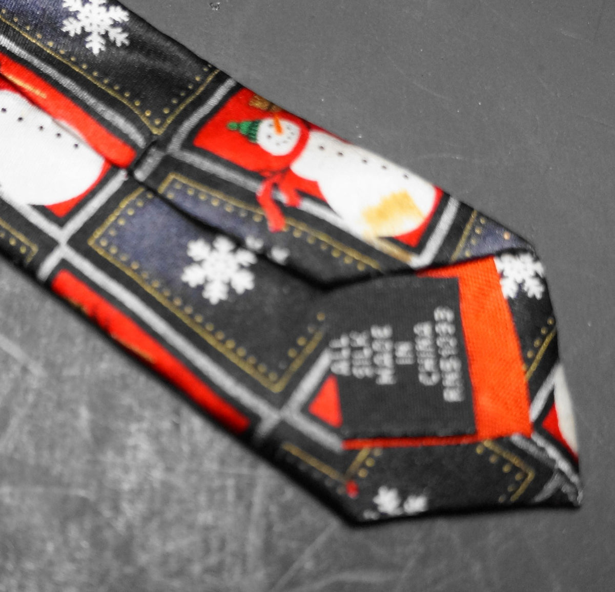 Hallmark Holiday Traditions Grey Red Snowman Color Block Silk Tie