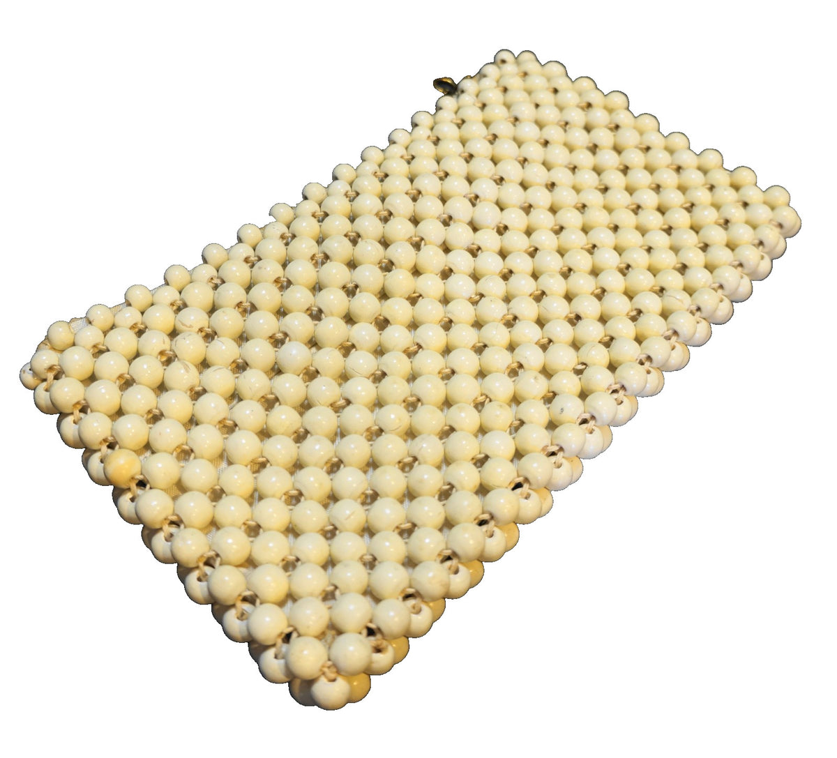 Vintage Cream Wooden Bead Clutch Purse Made in Japan