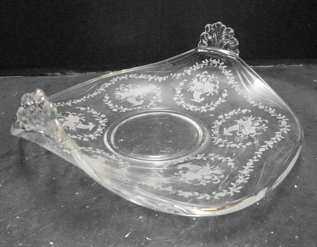 Fostoria Mayflower Cornucopia Flowers Etch Muffin Tray Bent Glass