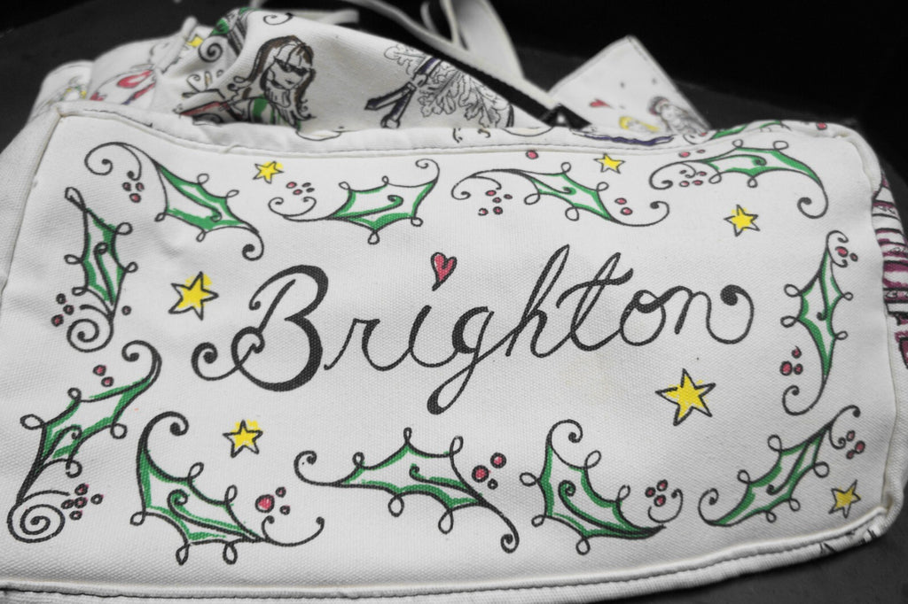 Brighton Happy Holidays City Canvas Tote Bag Christmas Shopping Colors