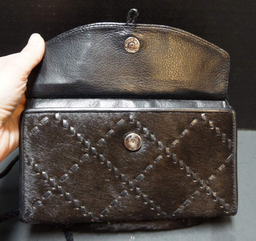 Brighton Black Leather Cowhide Braided Strap Crossbody Organizer Wallet Purse