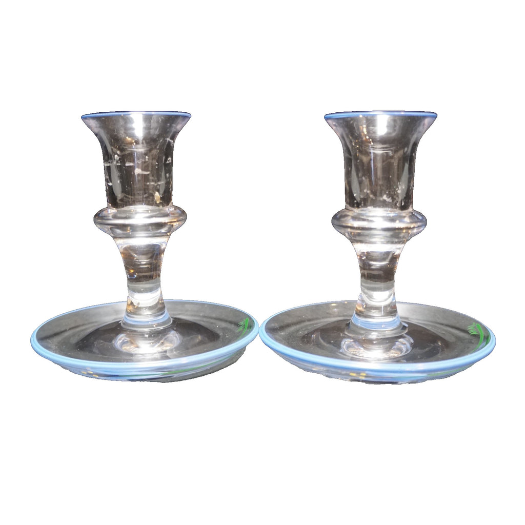 Orrefors Crocus Anne Nilsson Arne Lindblom Hand Painted Candle Holders Pair