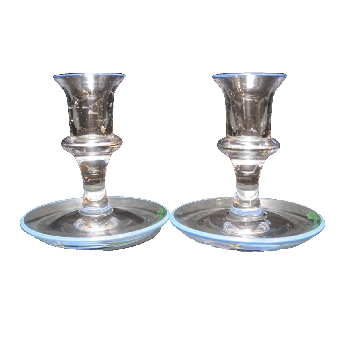 Orrefors Crocus Anne Nilsson Arne Lindblom Hand Painted Candle Holders Pair