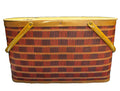 Red Woven Squares Picnic Basket Hinged Lid Metal Handles