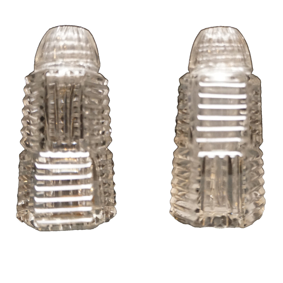 Art Deco Ribbed Cut Crystal Tower Shaped Salt And Pepper Shakers