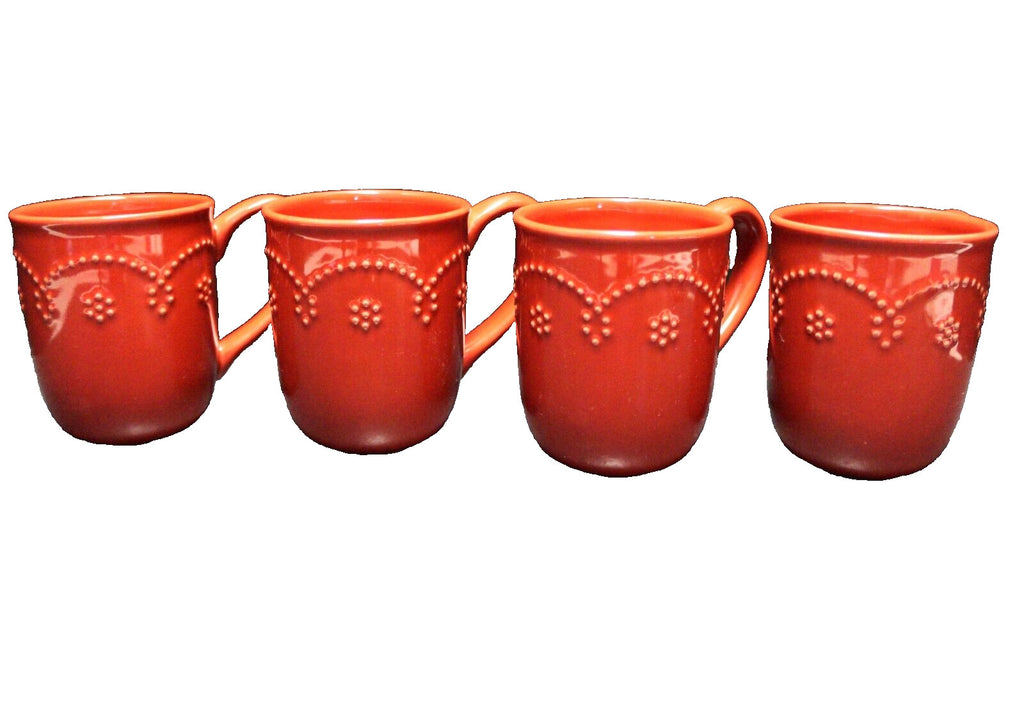 Food Network Fontinella Red Stoneware Mugs Set of 4 13 oz