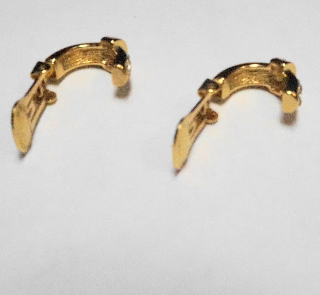 Christian Dior Gold Plated Crystal Half Hoop Clip Earrings