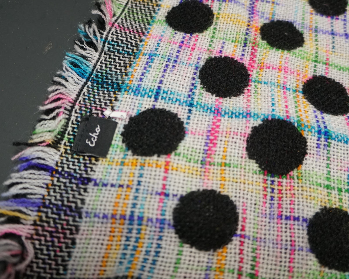 Echo Black Rainbow Polka Dot Jacquard Reversible Blanket Scarf