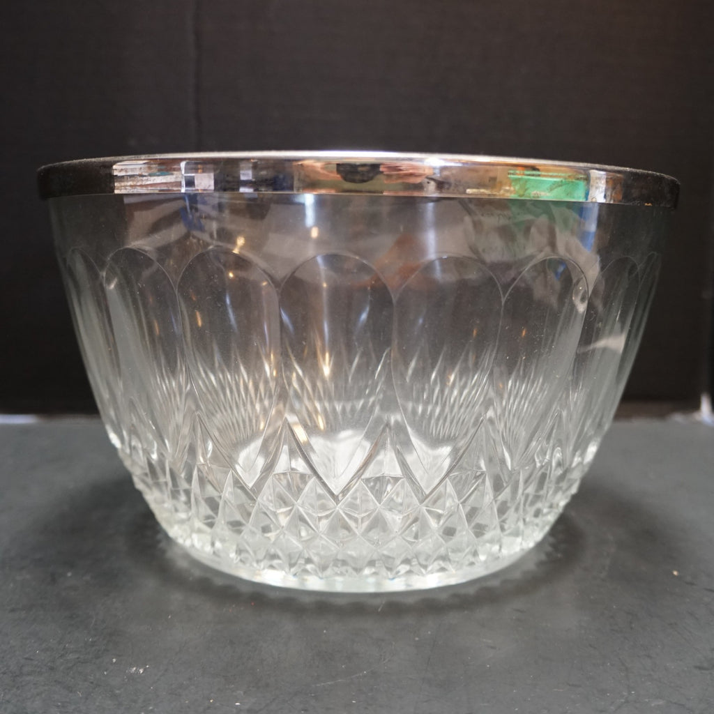 Reims Clear Glass Pressed Diamonds Silver Rim Serving Bowl 9 IN