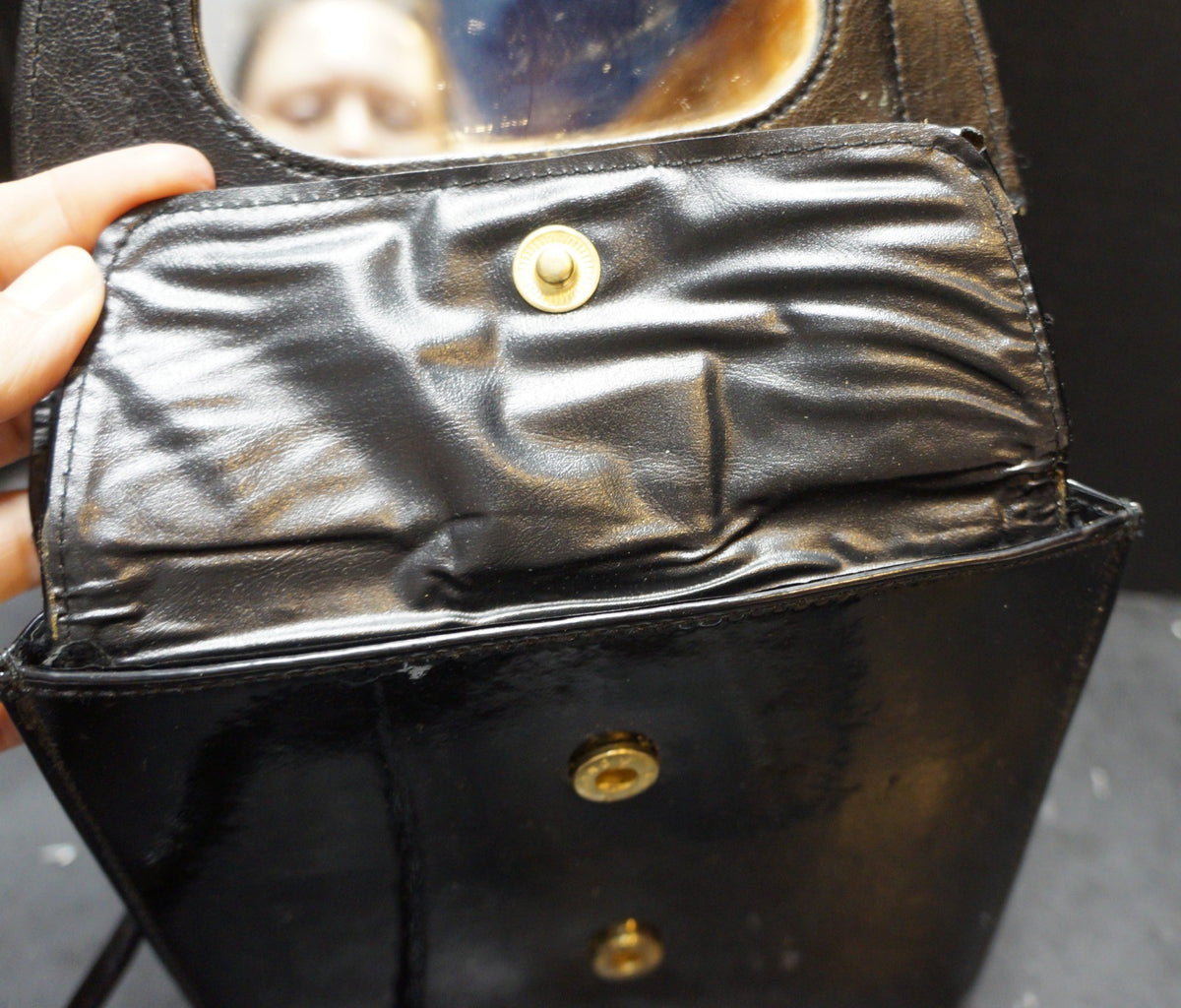 Dover Black Patent Vinyl Envelope Flap Shoulder Bag Clutch