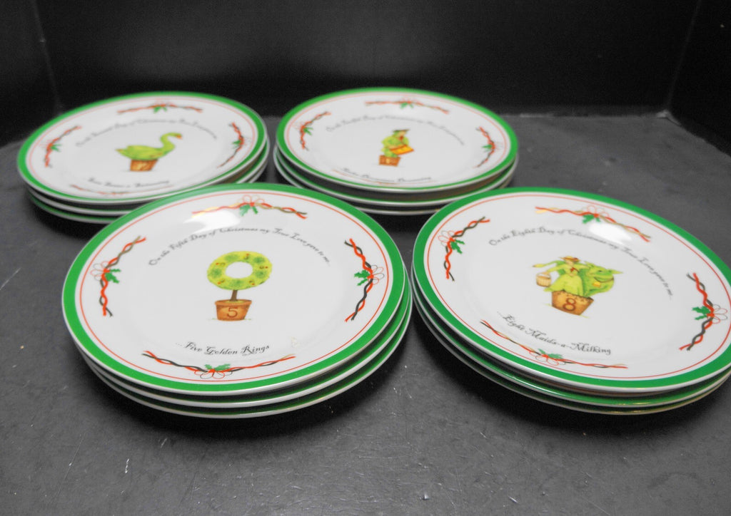 Godinger Festive Collection Twelve Days of Christmas Dessert Plates Set in Box