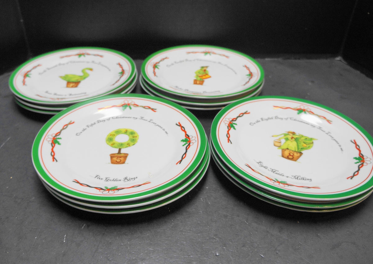 Godinger Festive Collection Twelve Days of Christmas Dessert Plates Set in Box