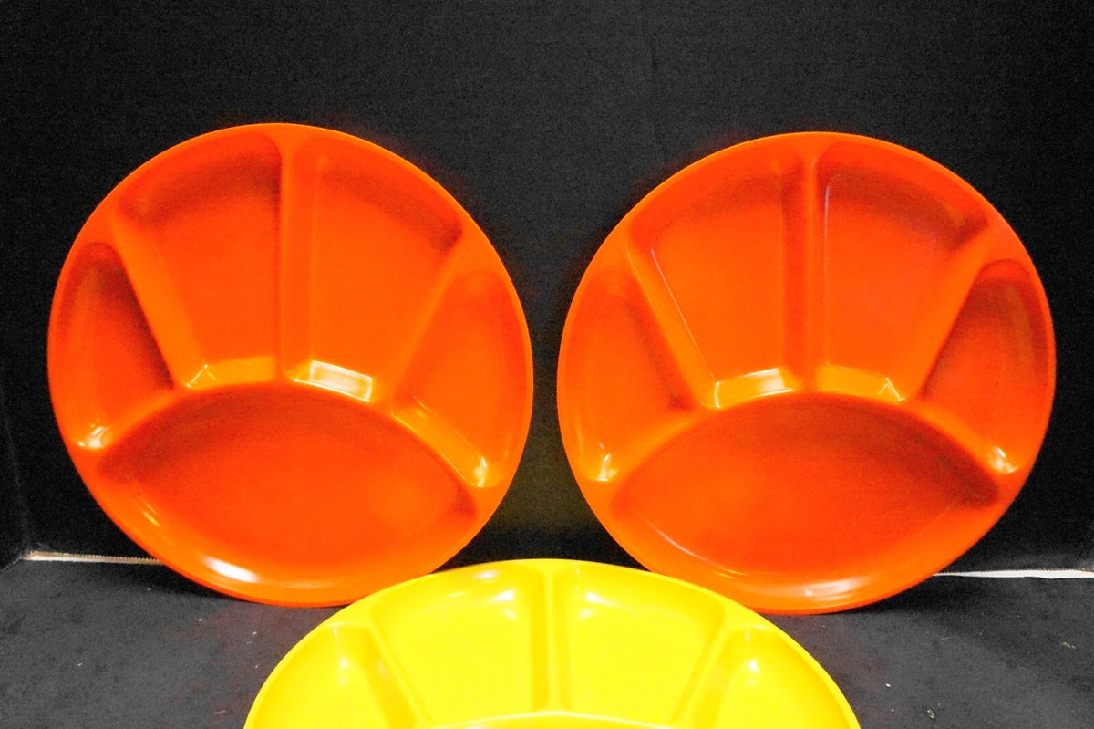 Bright Melamine Divided Fondue Plates Japan Orange Yellow Green