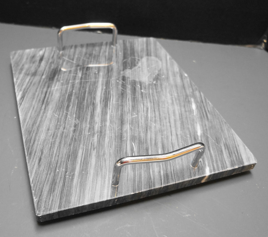 Target Home 2005 Black Gray Marble Tray Chrome Handles Rectangle