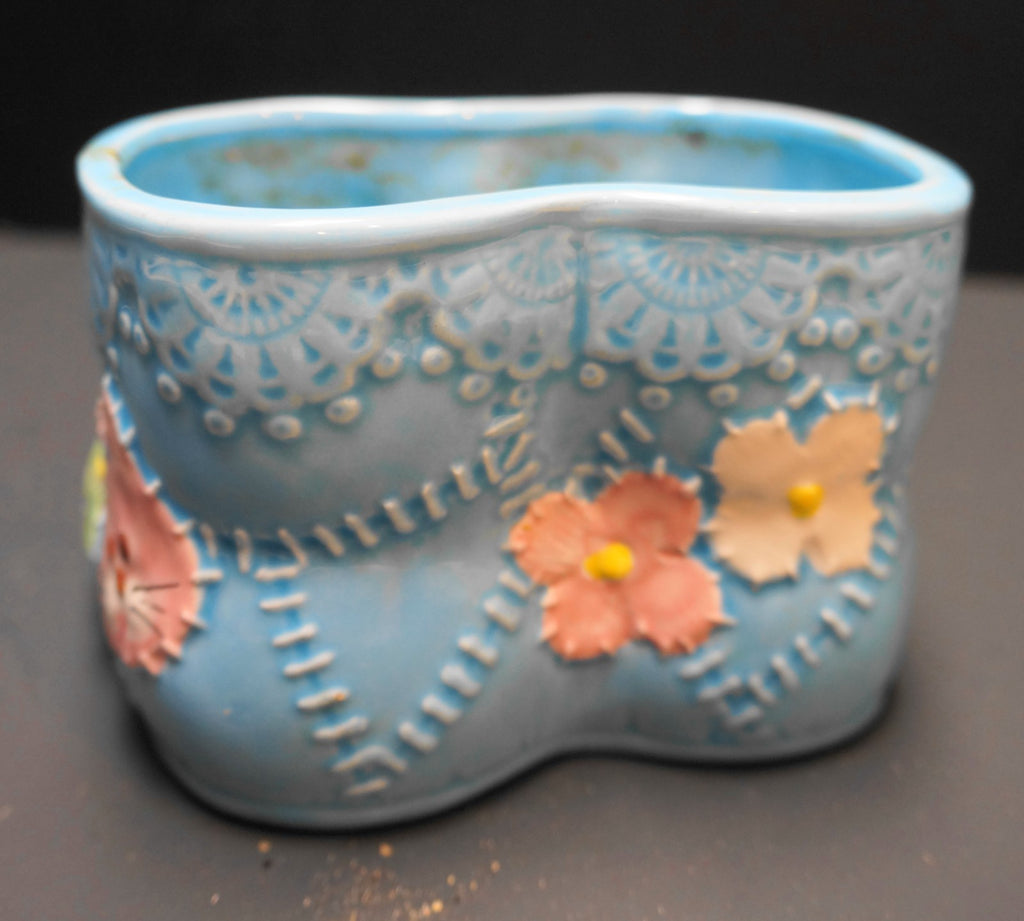 Nancy Pew Baby Booties Planter Blue Pink Bows Flowers Japan