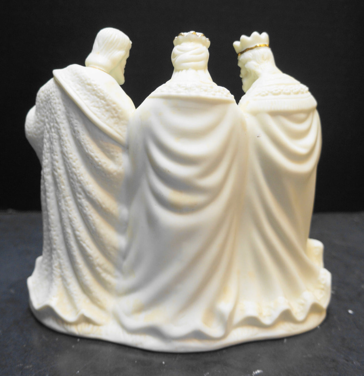 Cream Ivory Bisque Porcelain Nativity Set One Piece Figurine Hand Painted Gold