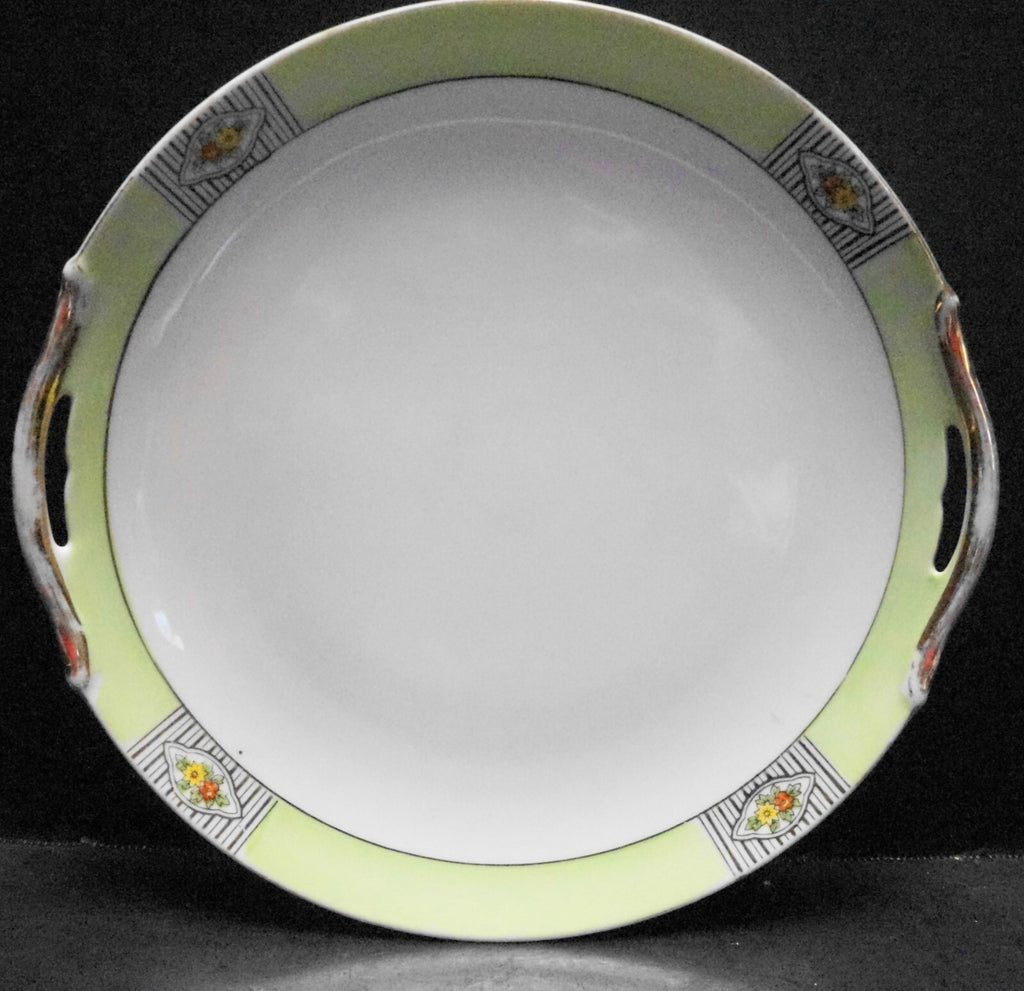 Noritake Morimura Art Deco Cake Plate Green Rim Flowers