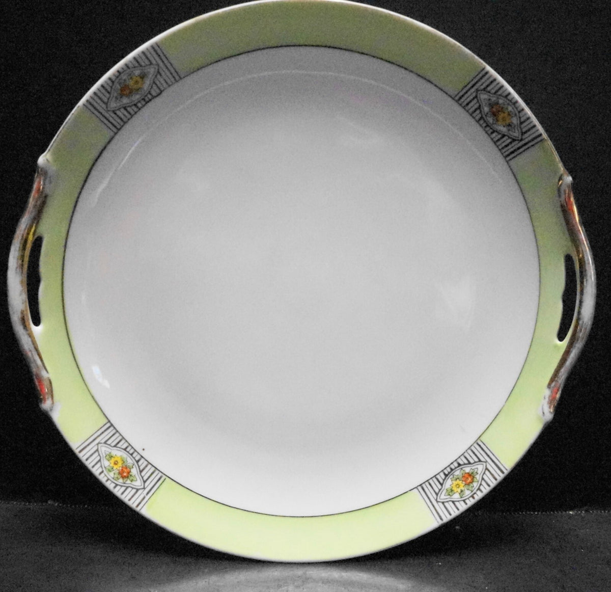 Noritake Morimura Art Deco Cake Plate Green Rim Flowers