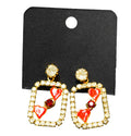 Clear Rhinestone Red Enamel 2 of Hearts Card Earrings