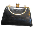 La Terre Fashion Black Patent Vegan Leather Clear Rhinestones Purse Box Style