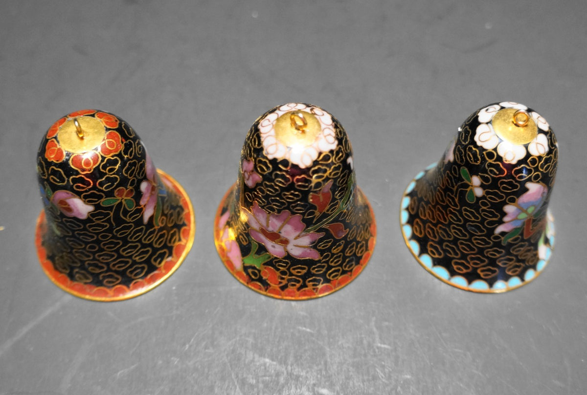 Lillian Vernon Black Cloisonne Enamel Bell Ornaments Set of 3