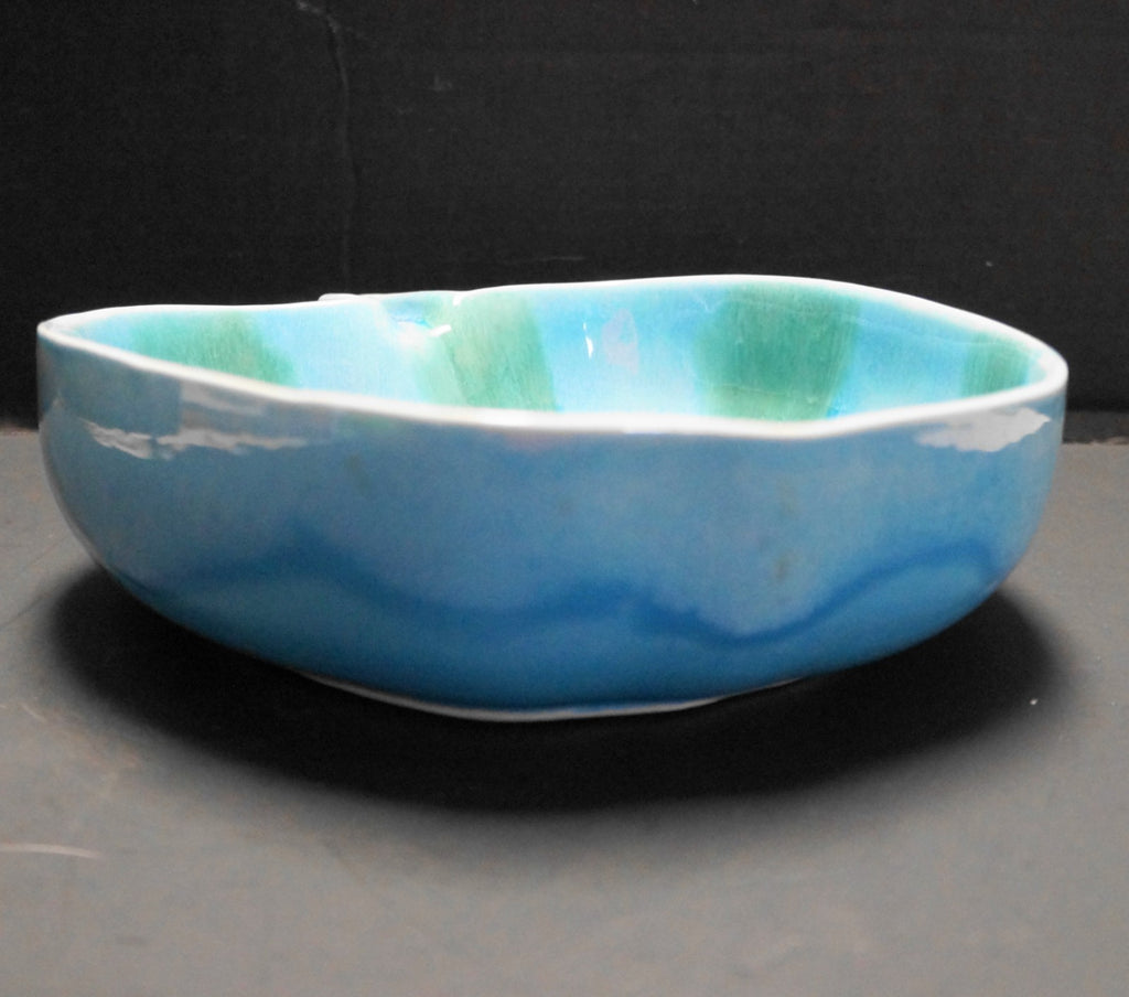 Dryden Arkansas Ovenware Pottery Blue Green Drip Glaze Apple Serving Bowl