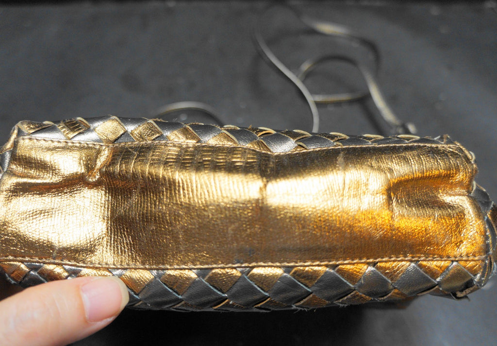 Sharif Woven Metallic Leather Vintage 1980s Clutch Shoulder Bag Purse Small