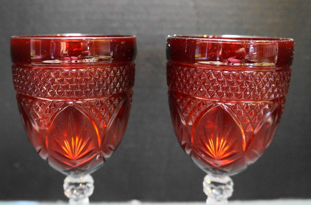 Durand Antique Ruby Red Water Goblets Pair