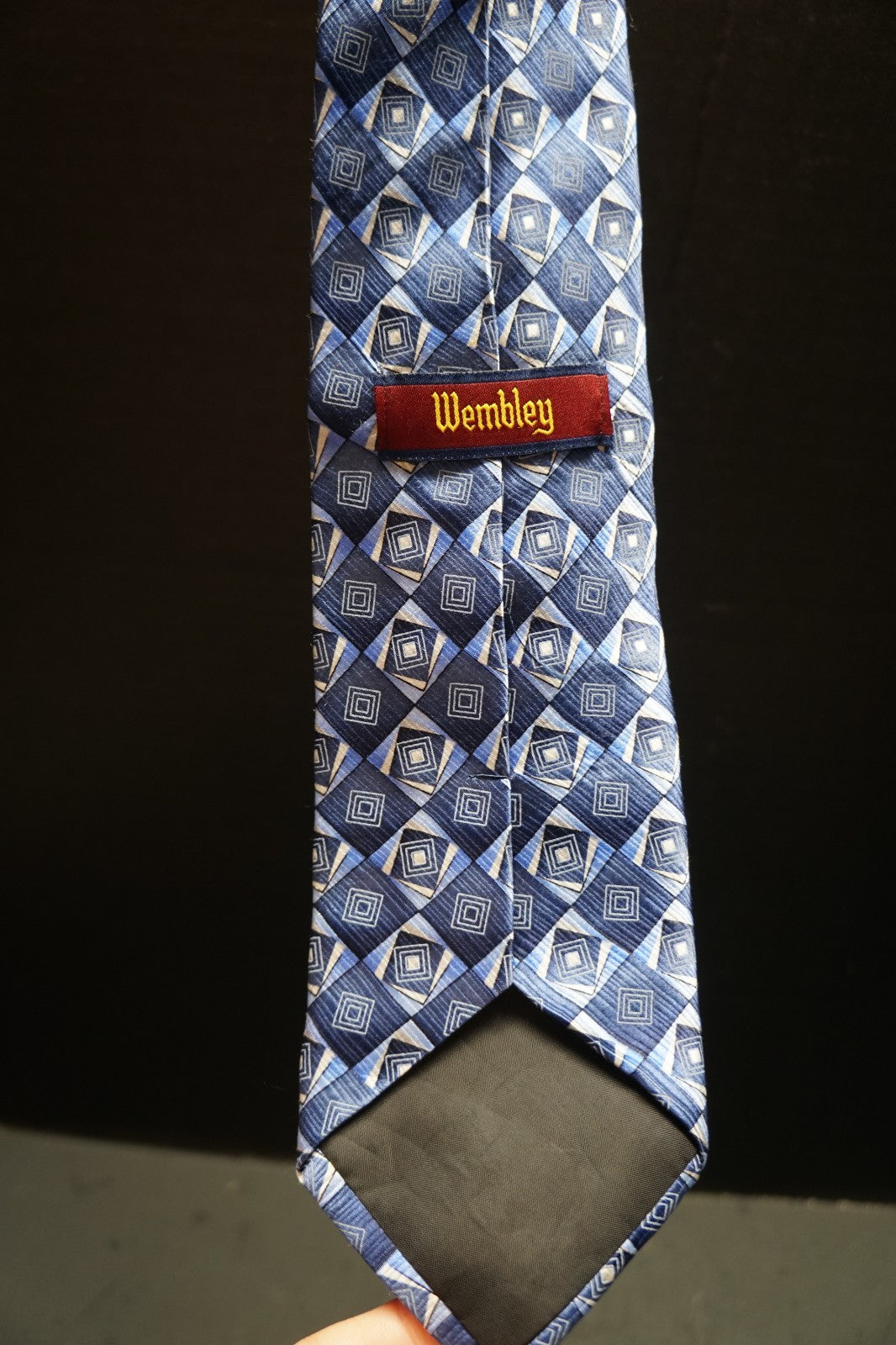 Wembley Blue Abstract Diamond Pane Silk Tie 1990s